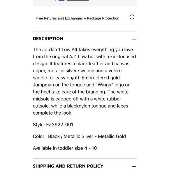 Jordan 1 Low ALT SE (TD) Black, Metallic Silver-Sail/Size-4 C / FZ3922 001 - Picture 13 of 13